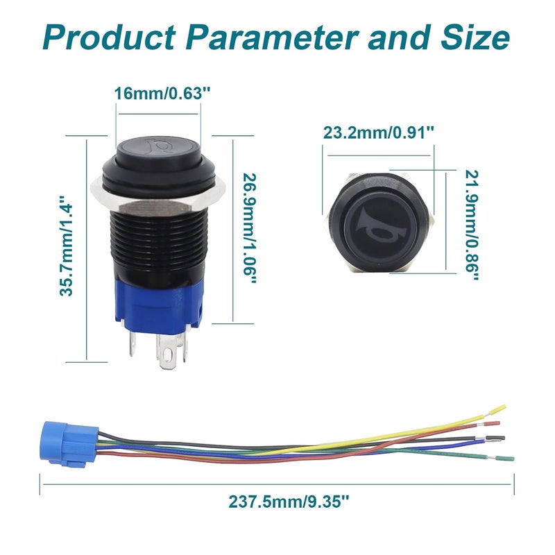 Gephynm Horn Button, Momentary Push Button Switch, Horn Switch for Car Modification, Push Button Switch a Tail Plug Harness - Image 2
